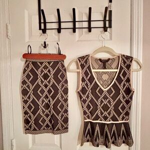 BCBGMaxAzria Black and Cream Patterned Top